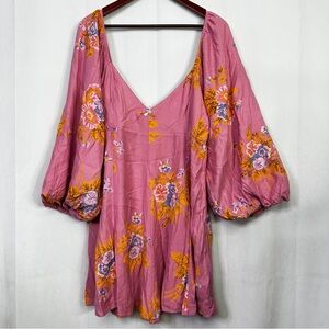 Free People Floral Mini Dress Francesca Puff Long Sleeve Dawn Rose Cottagecore